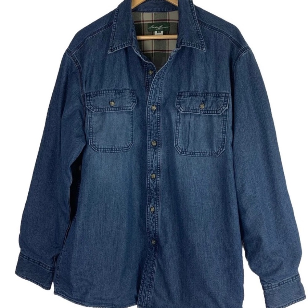 Vtg Eddie Bauer Denim Shirt Jacket Men's Sz XL Flannel Lined Shacket NEARLY NEW